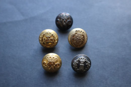 5 Boutons Anciens Avec  Couronnes Blasons Monogrammes   Fin XIX° 5 Modèles Différents  Pays ? - Boutons