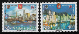 NORVEGIA -1986 - 2 VALORI NUOVI STL DA 2,50 K. + 4 K. - EMISSIONE NORDEN - CITTA' GEMELLATE - IN OTTIME CONDIZIONI. - Ungebraucht