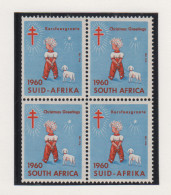 Zuid-Afrika Kerstvignet Jaar 1960 2 Paartjes In Afrikaans Of Engels In Blok  Van 4 - Autres & Non Classés