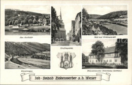 41548943 Bodenwerder Boot Anleger Strassenpartie Kirche Weserbogen Muenchhausens - Bodenwerder