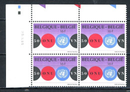 BE   2601  XX   ---  Cinquantenaire De L'O.N.U.  --  Bloc De 4 Coin De Feuille  --  Parfait état - Hoekdatums