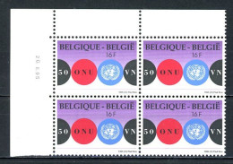 BE   2601  XX   ---  Cinquantenaire De L'O.N.U.  --  Bloc De 4 Coin De Feuille  --  Parfait état - Dated Corners