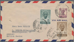 India: 1948, Gandhi 1½a. Brown And 12a. Grey-green In Combination With KGVI ½a. - Storia Postale