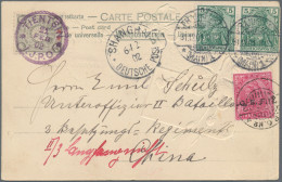 India - Field Post: 1901/1902, Germany, 2 X 5 Pf Green On Picture Postcard "New - Franchise Militaire