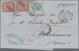 Japan: 1868, Italy: 25 C., 40 C. (2) Tied Dotted Circle "4" To Cover From "Berga - Other & Unclassified