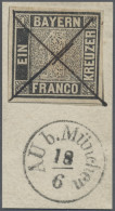 Bayern - Marken Und Briefe: 1849, 1 Kr. Schwarz, Platte 1, Entwertet Mit Diagona - Sonstige & Ohne Zuordnung