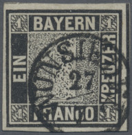 Bayern - Marken Und Briefe: 1849, 1 Kr. Tiefschwarz, Platte 1, Entwertet Mit Fin - Andere & Zonder Classificatie