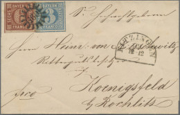 Bayern - Marken Und Briefe: 1849/1850, 3 Kr. Blau, Platte 1 In Mischfrankatur Mi - Andere & Zonder Classificatie