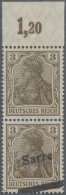 Deutsche Abstimmungsgebiete: Saargebiet: 1920 3 (Pf) Dunkelockerbraun Im Senkrec - Ungebraucht