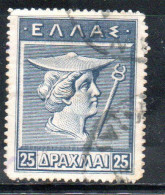 GREECE GRECIA ELLAS 1913 1923 1922 HERMES MERCURY MERCURIO FROM OLD CRETAN COIN 25d USED USATO OBLITERE' - Used Stamps