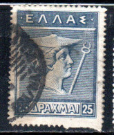 GREECE GRECIA ELLAS 1911 1921 1916 HERMES MERCURY MERCURIO FROM OLD CRETAN COIN 25d USED USATO OBLITERE' - Used Stamps