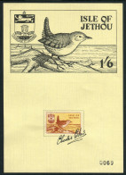 Isle Of Jethou Bird Souvenir Sheet Signed By Stamp Designer Charles Coker - Guernsey