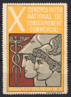 FRANCE Language Caduceus HERMES Greek Mythology LABEL CINDERELLA VIGNETTE 1913 Hungary Business Education Congress - Mitología