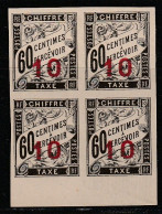 INDOCHINE - Timbres Taxe - N°3aa Nsg (1905) Chiffres Espacés Tenant à Normal (bloc De 4) - Strafport