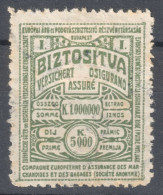 Railway Train Baggage Insurance / Travel Holiday EUROPE 1920 HUNGARY Revenue Tax Label Vignette Coupon 5000 K Inflation - Revenue Stamps