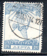 GREECE GRECIA ELLAS 1912 USE IN TURKEY EAGLE OF ZEUS 25l USED USATO OBLITERE' - Smyrna & Asia Minore