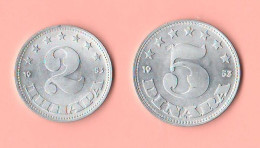 Jugoslavia Yougoslavie 2 + 5 Dinara 1953 Aluminum Typologic Coins     ¬6 - Yougoslavie