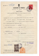 1957. ITALY,TRIESTE,MARRIAGE CERTIFICATE,2 TRIESTE MUNICIPALITY REVENUE STAMPS,1 STATE REVENU - Revenue Stamps