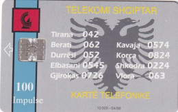 ALBANIA - Telecom Shqiptar 100 Units(reverse INSIG), Tirage 10000, 04/96, Used - Albanie