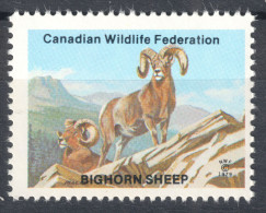 BIGHORN SHEEP Mountain Rock - Canadian Wildlife Federation NWF LABEL CINDERELLA VIGNETTE 1979 CANADA - Game