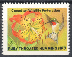 HUMMINGBIRD BIRD Birds Lily Flower - Canadian Wildlife Federation NWF LABEL CINDERELLA VIGNETTE 1979 CANADA - Colibríes