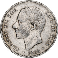 Monnaie, Espagne, Alfonso XII, 5 Pesetas, 1885 (87), Madrid, TB+, Argent, KM:688 - Primi Conii