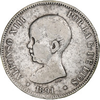 Espagne, Alfonso XIII, 5 Pesetas, 1891, Argent, TB+, KM:689 - Erstausgaben