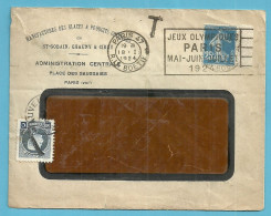 Brief Vanuit PARIS (stempel OLYMPIADE) Getaxeerd (taxe) Met Zegel 211 Voorzien Van De "T", Stempel AUVELAIS (Rare)!! - 1921-1925 Montenez Pequeño