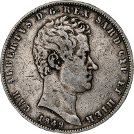 Monnaie, États Italiens, SARDINIA, Carlo Alberto, 5 Lire, 1849, Genoa, TB+ - Piémont-Sardaigne-Savoie Italienne