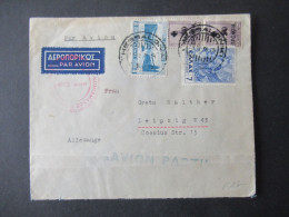 Griechenland 1938 Mi.Nr.372 MiF Luftpost Par Avion Nach Leipzig Stempel Avion Parti + Roten Stempel - Lettres & Documents