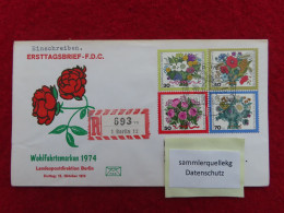 Berlin 473 - 476 Reco Ersttagsbrief 15. 10. 1974, 25 Jahre Wohlfahrtsmarken - Blumensträuße - 1971-1980