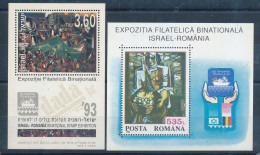 ISRAEL 1993 ROMANIA BINATIONAL STAMP EXHIBITION BOTH COUNTRIES S/SHEETS MNH - Unused Stamps (with Tabs)