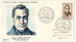 FRANCE - 2 Env FDC - 35F Auguste Comte - Montpellier - 14 Sept 1957 + Paris Cachet Temporaire 16 Sept 1957 - 1950-1959