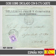 D0218# España 1909. [SOB] Sobre Circulado Con 15 Cts Cadete Y Matasellos Ambulante (C) - Otros & Sin Clasificación