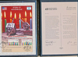 ISRAEL 1996 JOINT ISSUE WITH USA HANUKKAH S/LEAF & STAMP & FDC IN FOLDER - Neufs (avec Tabs)