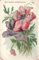FELURS - Souvenir Affectueux - Fleur Rouge Et Violette -  Carte Postale Ancienne - Fleurs