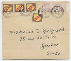 BLASON 50C NANCYX4+ 4FR GANDON VIOLETX2 LETTRE PARIS 16.1.1947 POUR SUISSE AU TARIF - 1941-66 Armoiries Et Blasons