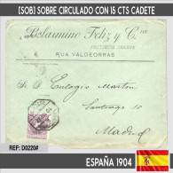 D0220# España 1904. [SOB] Sobre Circulado Con 15 Cts Cadete Y Matasello Ambulante (C) - Sonstige & Ohne Zuordnung