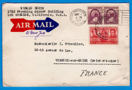 LETTRE PAR AVION DE 1937 - LOS ANGELES (ETATS-UNIS) POUR VIGNEUX-SUR-SEINE (FRANCE) - VIGNETTE "CATALINA ISLAND" - 1c. 1918-1940 Storia Postale