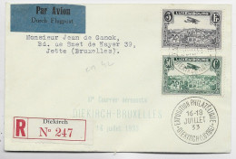 LUXEMBOURG PA 3FR+50C LETTRE COVER AVION REC DIEKIRCH 16.18 JUILLET 1933 TO BRUXELLES - Storia Postale