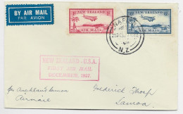 NEW ZEALAND PA 1D+6D LETTRE COVER AIR MAIL NAPIER 17 DEC 1937 TO SAMOA - Corréo Aéreo