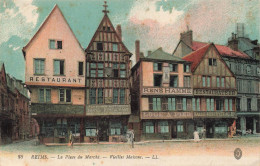 FRANCE - Reims - La Place Du Marché - Vieilles Maisons - LL - Restaurant - René - Carte Postale Ancienne - Reims