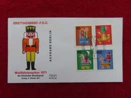 Berlin 412 - 415 Ersttagsbrief 5. 10. 1971, Wohlfahrt - Altes Holzspielzeug - 1971-1980