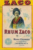 étiquette  - Pour Mignonette RHUM ZACO - Parafinée - BORDEAUX - Rum