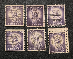 1954 USA, 6 Liberty 3 Cents Stamps, Used - Used Stamps