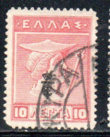 GREECE GRECIA ELLAS 1916 OVERPRINTED IN BLACK HERMES MERCURY MERCURIO 10l USED USATO OBLITERE' - Used Stamps