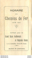 HORAIRE DES CHEMINS DE FER ETE 1931 AVALLON YONNE - Europa