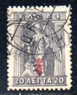 GREECE GRECIA ELLAS 1916 OVERPRINTED IN RED IRIS HOLDING CADUCEUS 20l USED USATO OBLITERE' - Used Stamps