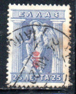 GREECE GRECIA ELLAS 1916 OVERPRINTED IN RED IRIS HOLDING CADUCEUS 25l USED USATO OBLITERE' - Used Stamps