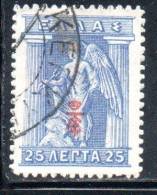 GREECE GRECIA ELLAS 1916 OVERPRINTED IN RED IRIS HOLDING CADUCEUS 25l USED USATO OBLITERE' - Used Stamps